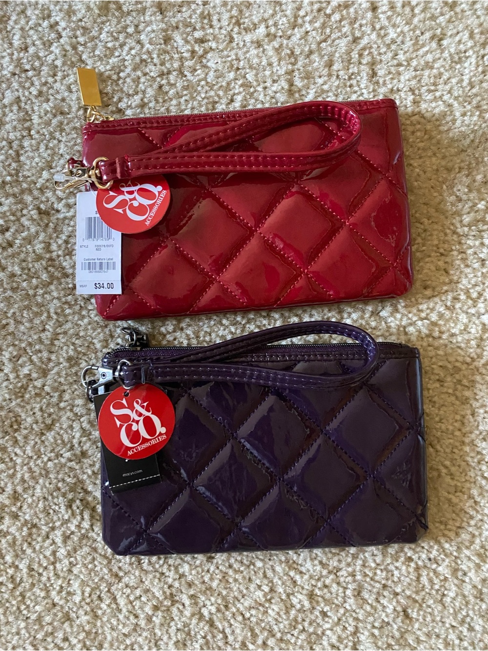 S&CO. Quilted Patent Wristlet - Red and Purple